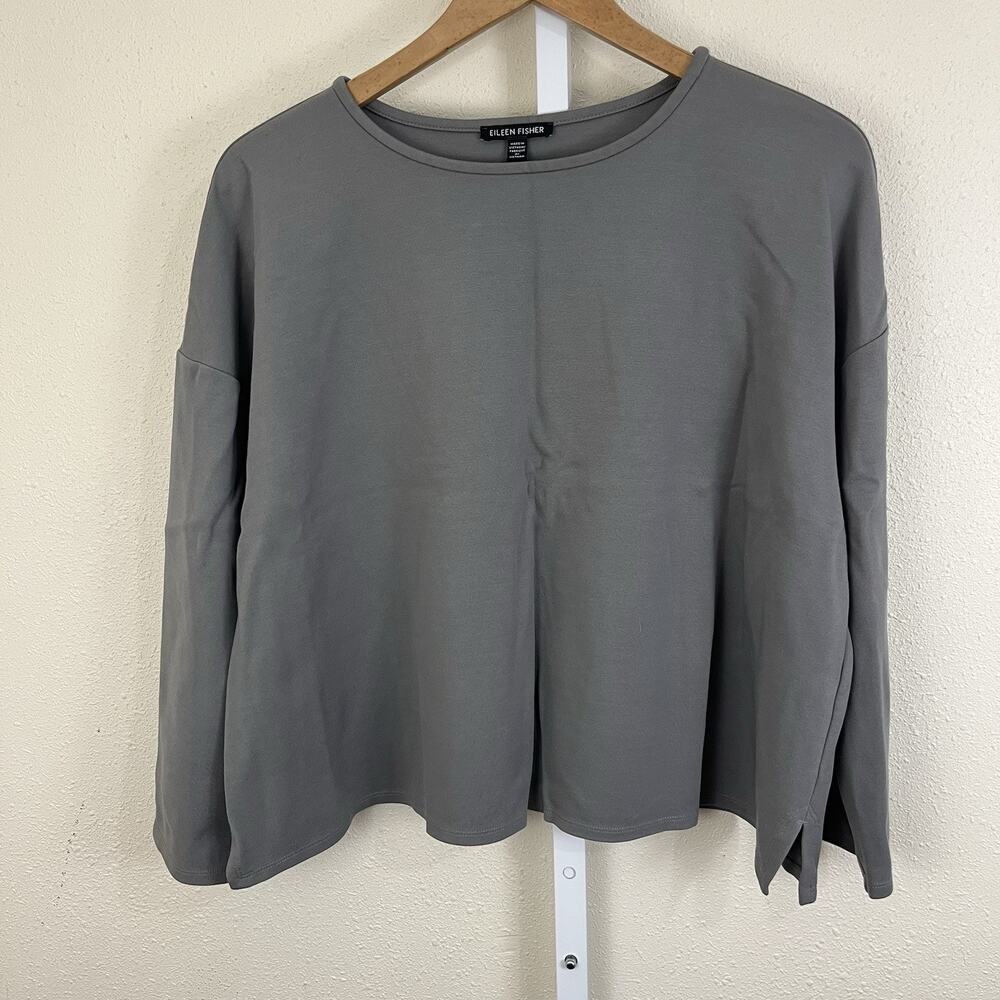Eileen Fisher Gray Long Sleeve Top Womens Large Minimalist Boxy Tencel